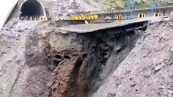 Large portion of road caves in on Jammu-Srinagar highway amid heavy rainfall