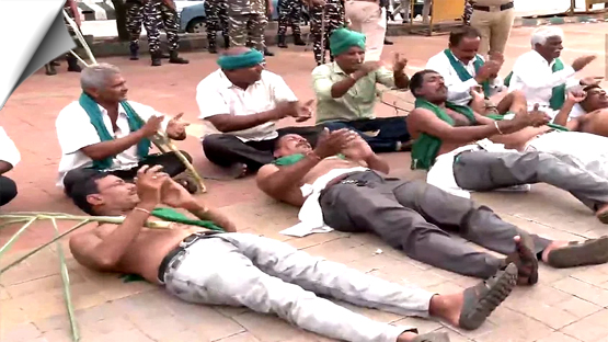 Cauvery water row | Farmers association members stage half-naked protest amid Bengaluru Bandh