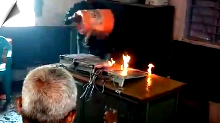 "In Sangola city at polling booth number 86 a voter set fire to EVM machines