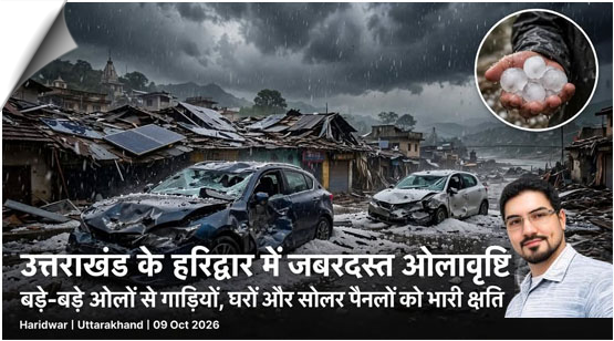 उत्तराखंड के हरिद्वार में जबरदस्त ओलावृष्टि, बड़े बड़े ओलों से गाड़ियों और घरों, सोलर पैनलों को भारी क्षति